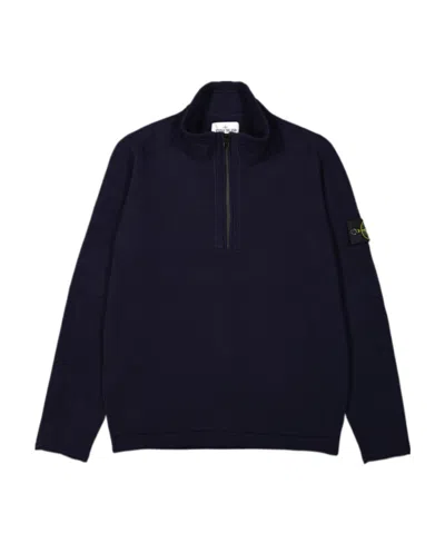 Stone Island Compass-motif Half-zip Sweatshirt In Blue