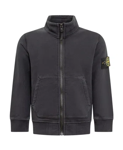Stone Island Compass-motif High-neck Jacket In Blue