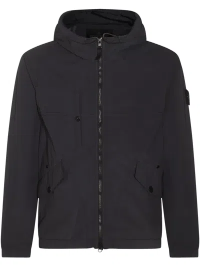 Stone Island Compass-motif Hooded Jacket In Black