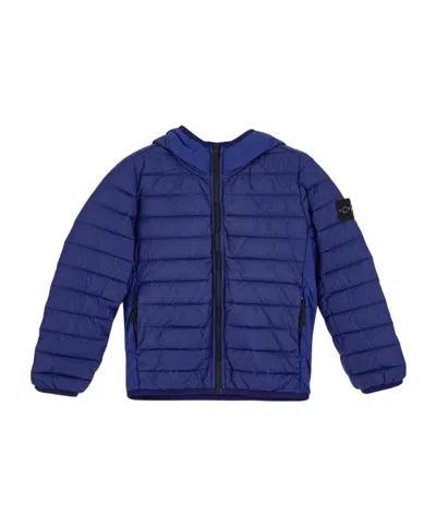 Stone Island Compass-motif Hooded Jacket In Blue