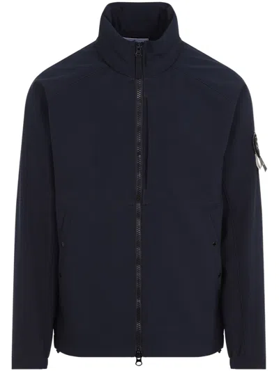 Stone Island Compass-motif Jacket In Blue