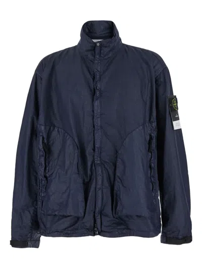 Stone Island Compass-motif Jacket In Blue