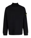 Stone Island Black Sweater With High Neck And Patch Logo On The Sleeve In Wool In Blue