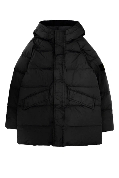 Stone Island Kids' Compass-motif Long-sleeved Padded Coat In Black