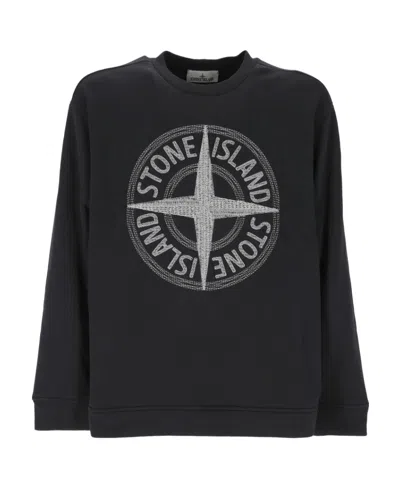 Stone Island Compass-motif Long-sleeved Sweatshirt In Blue