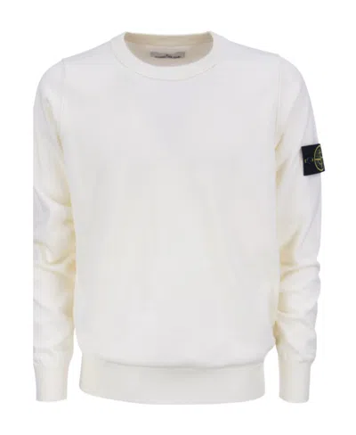 Stone Island Compass-motif Long-sleeved Sweatshirt In White