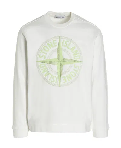 Stone Island Compass-motif Long-sleeved Sweatshirt In White