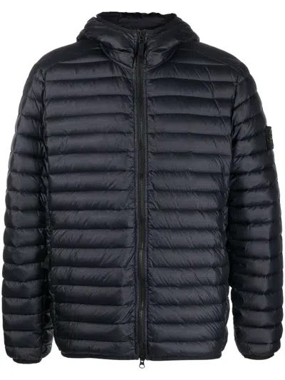 Stone Island Compass-motif Padded Jacket In Blue