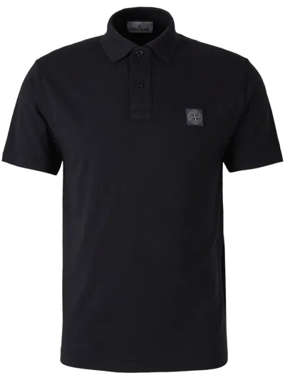 Stone Island Compass-motif Polo Shirt In Blue