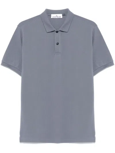 Stone Island Compass-motif Polo Shirt In Blue