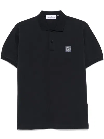 Stone Island Compass-motif Polo Shirt In Blue