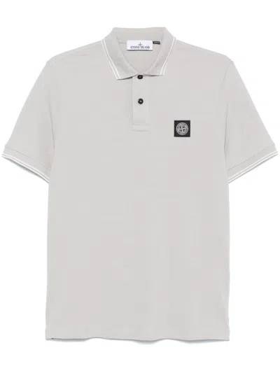 Stone Island Compass-motif Polo Shirt In Grey