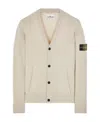 Stone Island Compass-motif Ribbed Cardigan In White