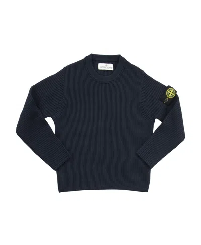 Stone Island Compass-motif Ribbed-knit Jumper In Blue