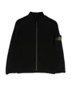 Stone Island Compass-motif Ribbed-knit Wool Cardigan In Black