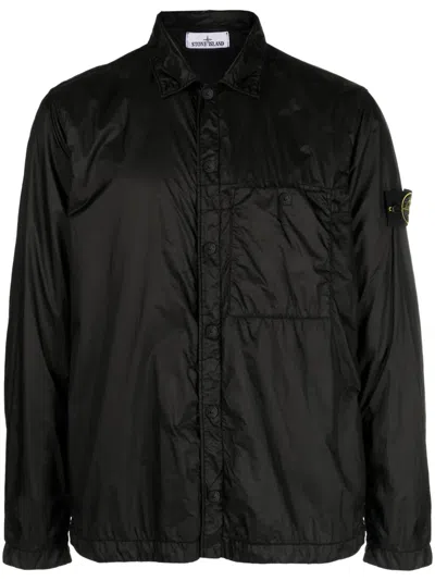 Stone Island Compass-motif Shirt Jacket In Black