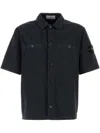 Stone Island Navy Blue Short-sleeve Shirt With Classic Collar And Button Fastening In Black