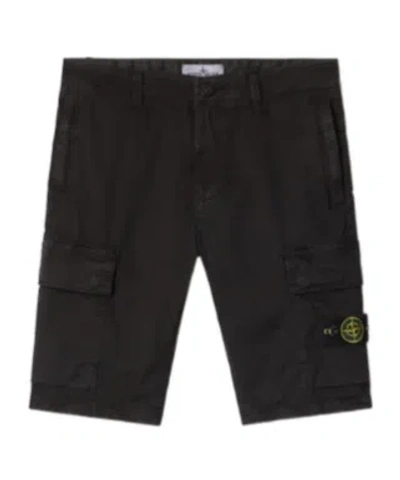 Stone Island Regular Fit Cargo Bermuda Shorts With Zip Pockets In Black