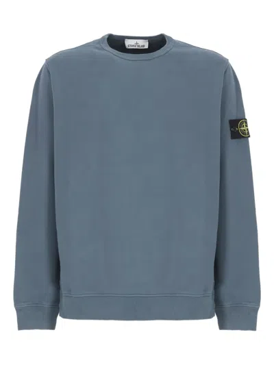 Stone Island Crew Neck Sweatshirt With Ribbed Cuffs And Inserts In Blue