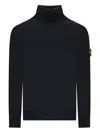Stone Island Classic Ribbed Turtleneck Sweater In Blue