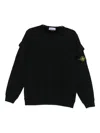 Stone Island Crew Neck Sweater Ribbed Cuffs In Black