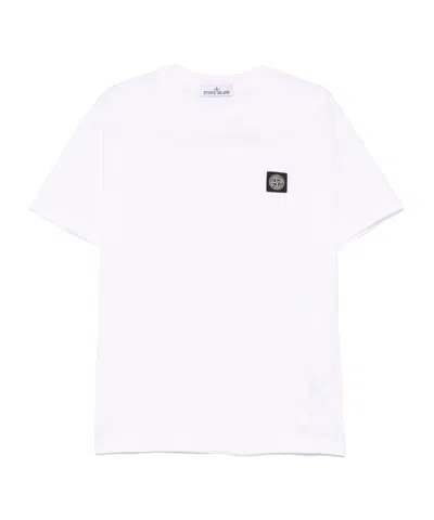 Stone Island White Cotton T-shirt With Logo Patch