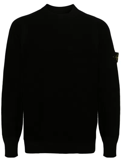 Stone Island Compass-motif Waffle-knit Jumper In Black