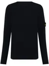 Stone Island Crew Neck Wool Sweater With Reverse Stitch Details In Black