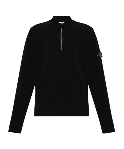 Stone Island Compass-motif Wool Sweatshirt In Black