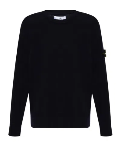 Stone Island Compass-motif Wool Sweatshirt In Blue