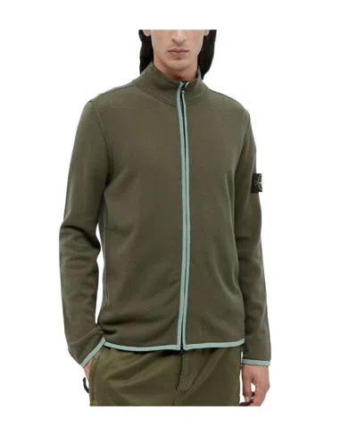 Stone Island Compass-motif Zip-up Sweatshirt In Green