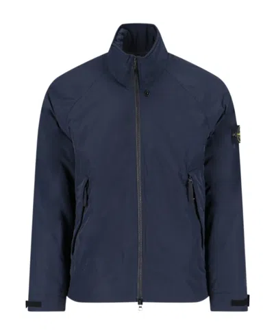 Stone Island Compass-motif Zip-up Windbreaker In Blue