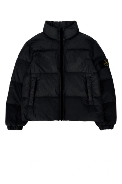 Stone Island Kids' Compass-motif Zipped Jacket In Black