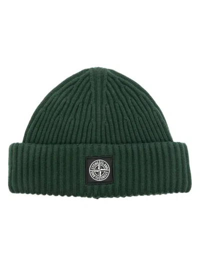 Stone Island Compass-patch Beanie In Black