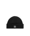 Stone Island Ribbed Knit Beanie With Compass Logo Patch In Black