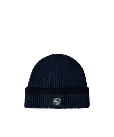 Stone Island Compass Patch Beanie In Black
