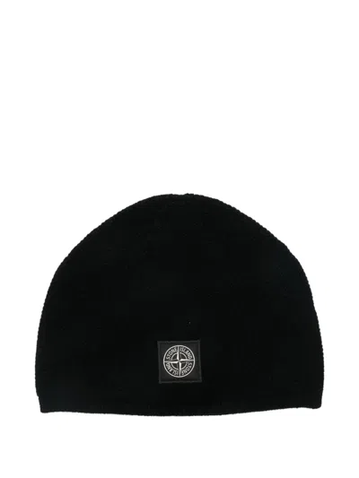 Stone Island Compass-patch Beanie In Black