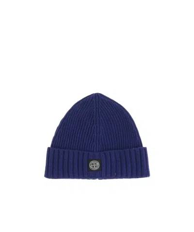 Stone Island Compass-patch Beanie In Blue