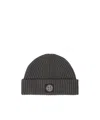 Stone Island Beanie With Compass Logo Patch In Gray