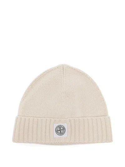 Stone Island Kids' Compass-patch Beanie In Neutral
