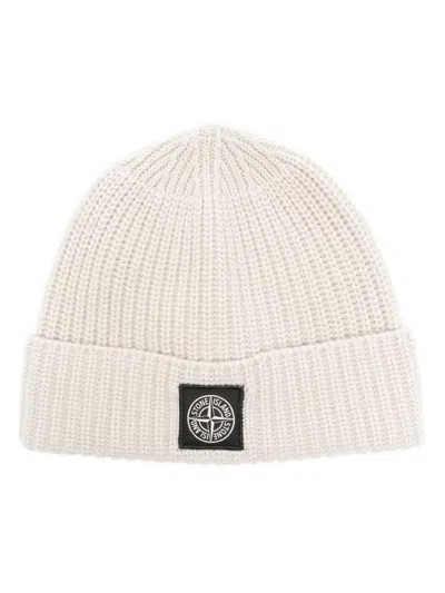Stone Island Compass-patch Beanie Hat In White