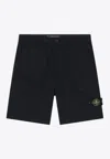 Stone Island Blue Shorts With Elastic Drawstring Waist And Logo Patch On The Front In Cotton Man
