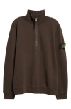 Stone Island Compass Patch Brushed Fleece Half Zip Sweatshirt In Brown