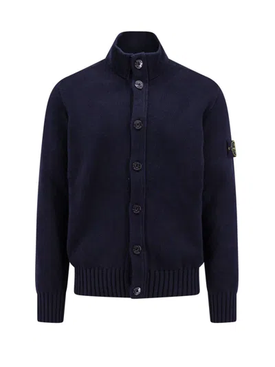 Stone Island Compass Patch Button-up Cardigan In Blue
