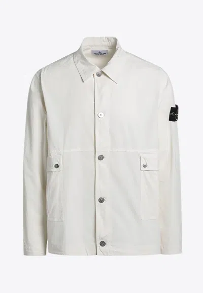 Stone Island Compass Patch Button-up Jacket In White