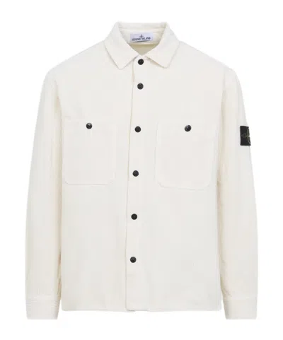 Stone Island Cotton Velvet Overshirt Buttoned Pockets In Neutral