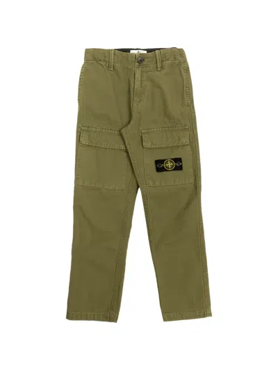 Stone Island Kids' Compass Patch Cargo Pants In Green