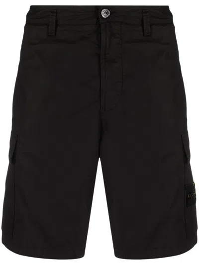 Stone Island Blue Organic Cotton Twill Cargo Bermuda Shorts In Black