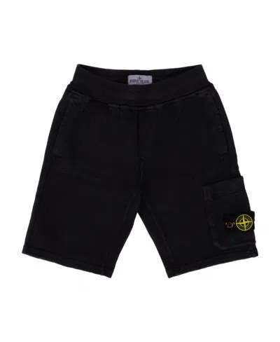 Stone Island Compass-patch Cargo Shorts In Black