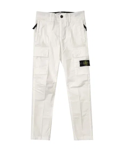 Stone Island Compass-patch Cargo Trousers In White